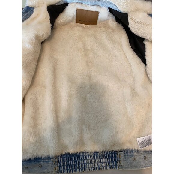 American Eagle Faux Shearling-Lined Denim Jacket With Button & Zip Closure XS - Picture 5 of 14